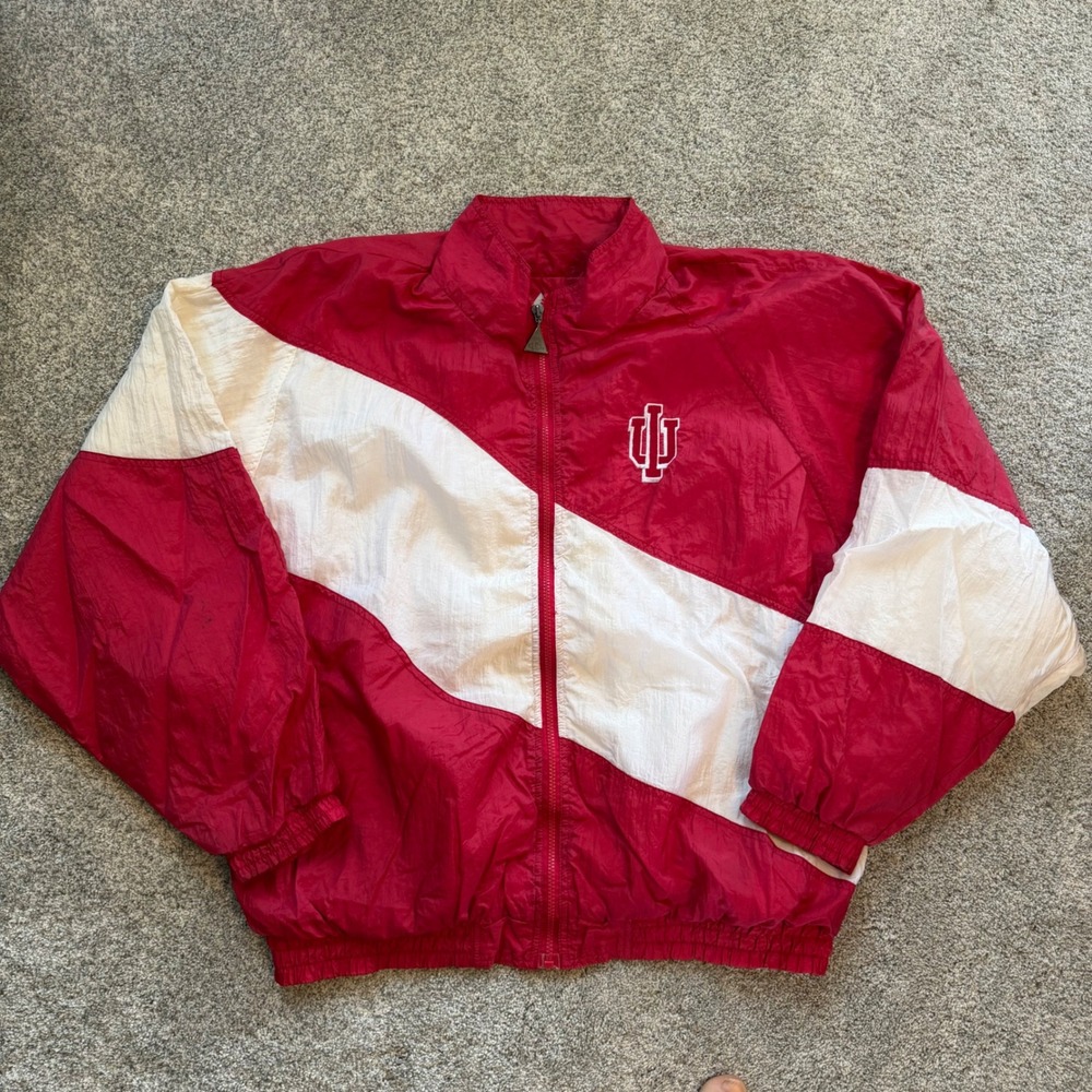 Vintage Red Oak Indiana University IU Hoosiers Windbreaker Jacket Red White XL